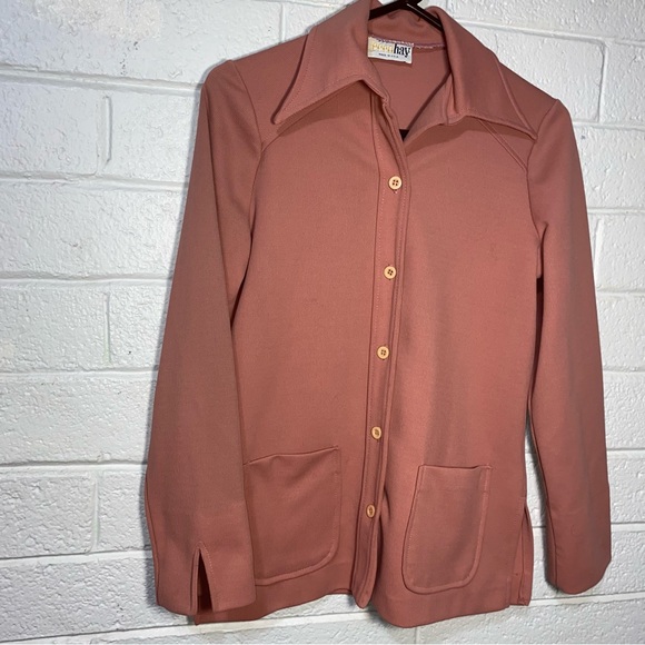 Vintage Ecco Bay Made in USA Ribbed Cardigan Blazer With Pockets Pink Button Wom - Picture 11 of 11